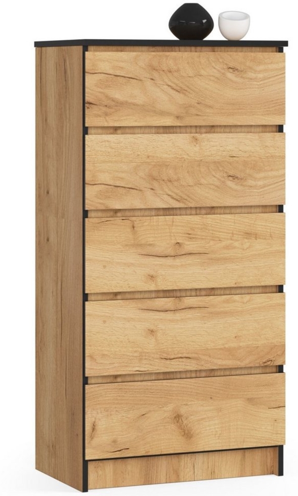 Home Collective Kommode 60 cm breit Holz Highboard Sideboard für Flur Schlafzimmer Wohnzimmer (Kommode Schlafzimmer Kommode mit Schubladen Holz Schrank), Kinderzimmer Organizer, 121 cm hoch mit 5 Schubladen Eiche Bild 1