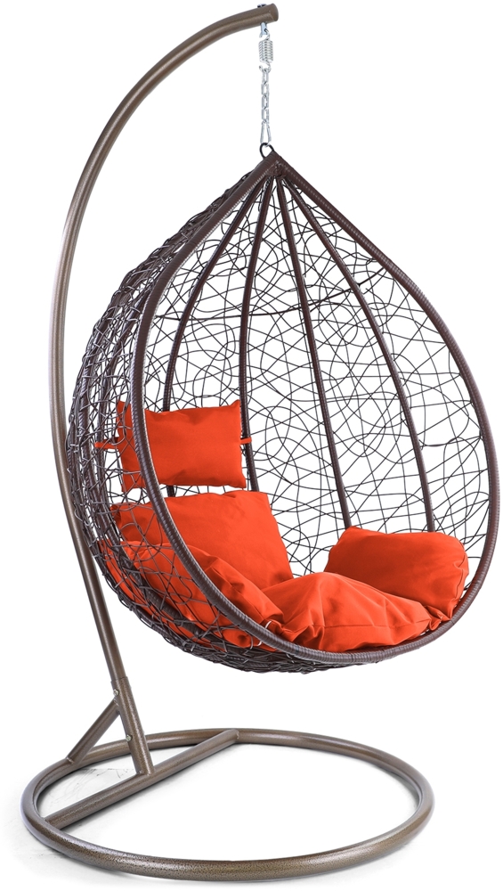 Luxus Hängesessel Miami XXL Polyrattan Korb und Gestell braun Kissen Orange Bild 1
