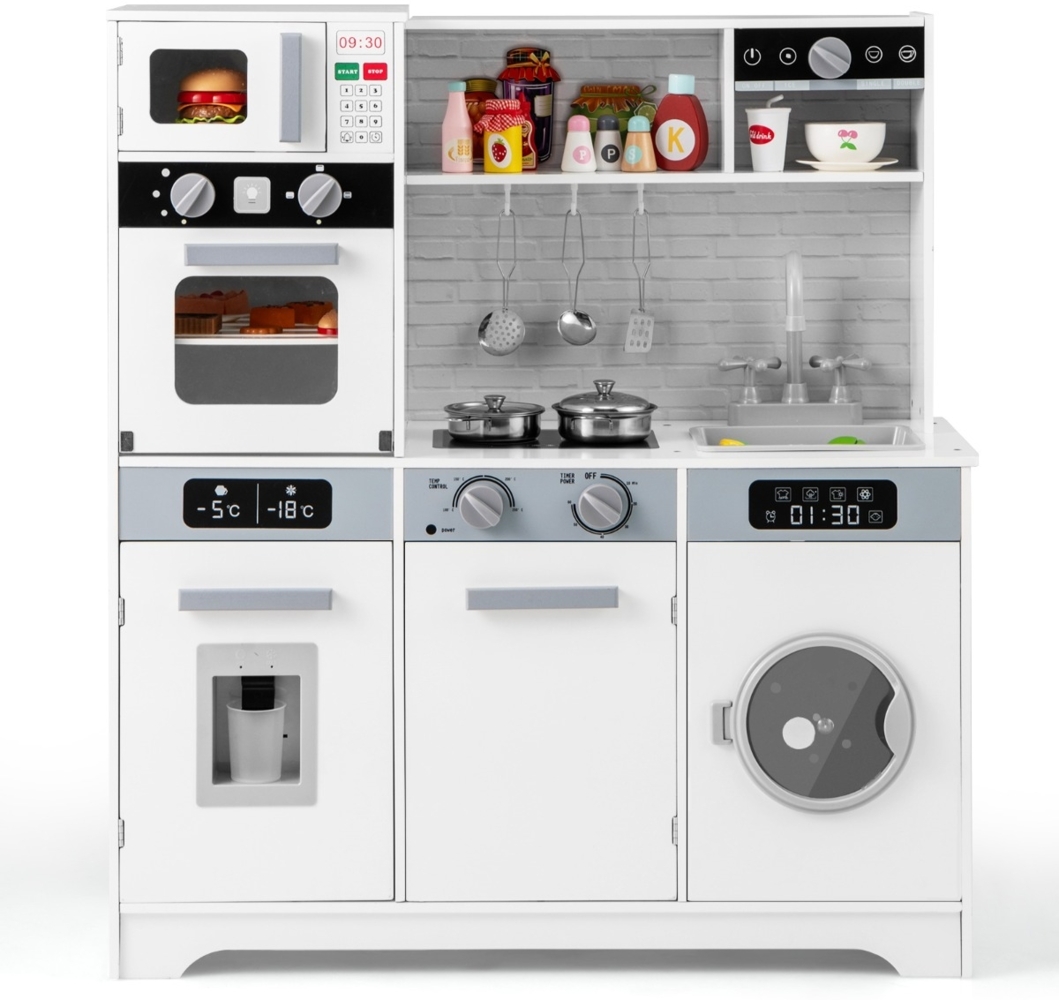 Spielküche aus Holz mit Spüle & Wasserhahn Rollenspielküche für Kinder ab 3 Jahren Weiß Bild 1