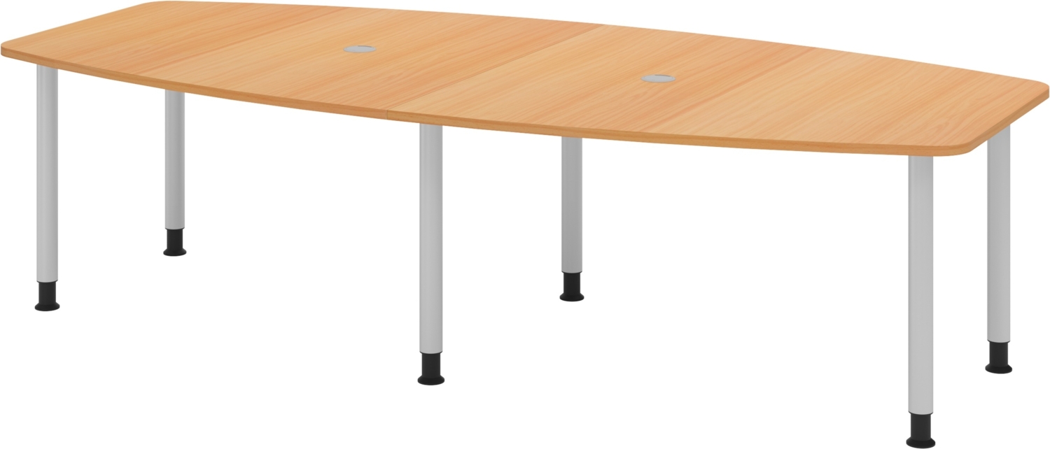 bümö Konferenztisch oval 280x130 cm großer Besprechungstisch in Buche, Besprechungstisch mit Gestell in silber, Meetingtisch für 10 Personen, XXL-Tisch für Besprechungsraum & Meeting, KT28C-6-S Bild 1