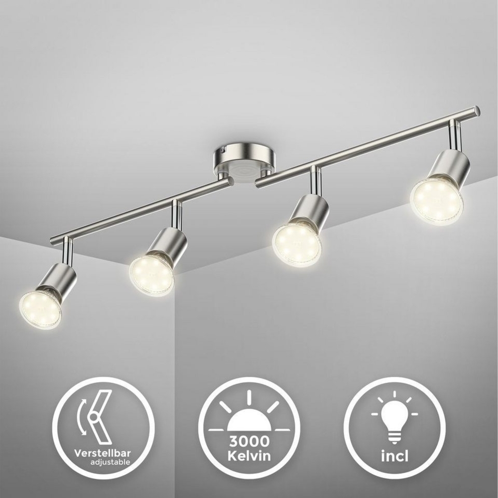 B.K.Licht LED Deckenleuchte Deckenlampe Wohnzimmer GU10 12W 60cm silberfarben - BKL1024, LED wechselbar, 2700K - Extra-Warmweiß, Deckenstrahler Spots drehbar schwenkbar 1000lm Küche Flur matt-nickel Bild 1