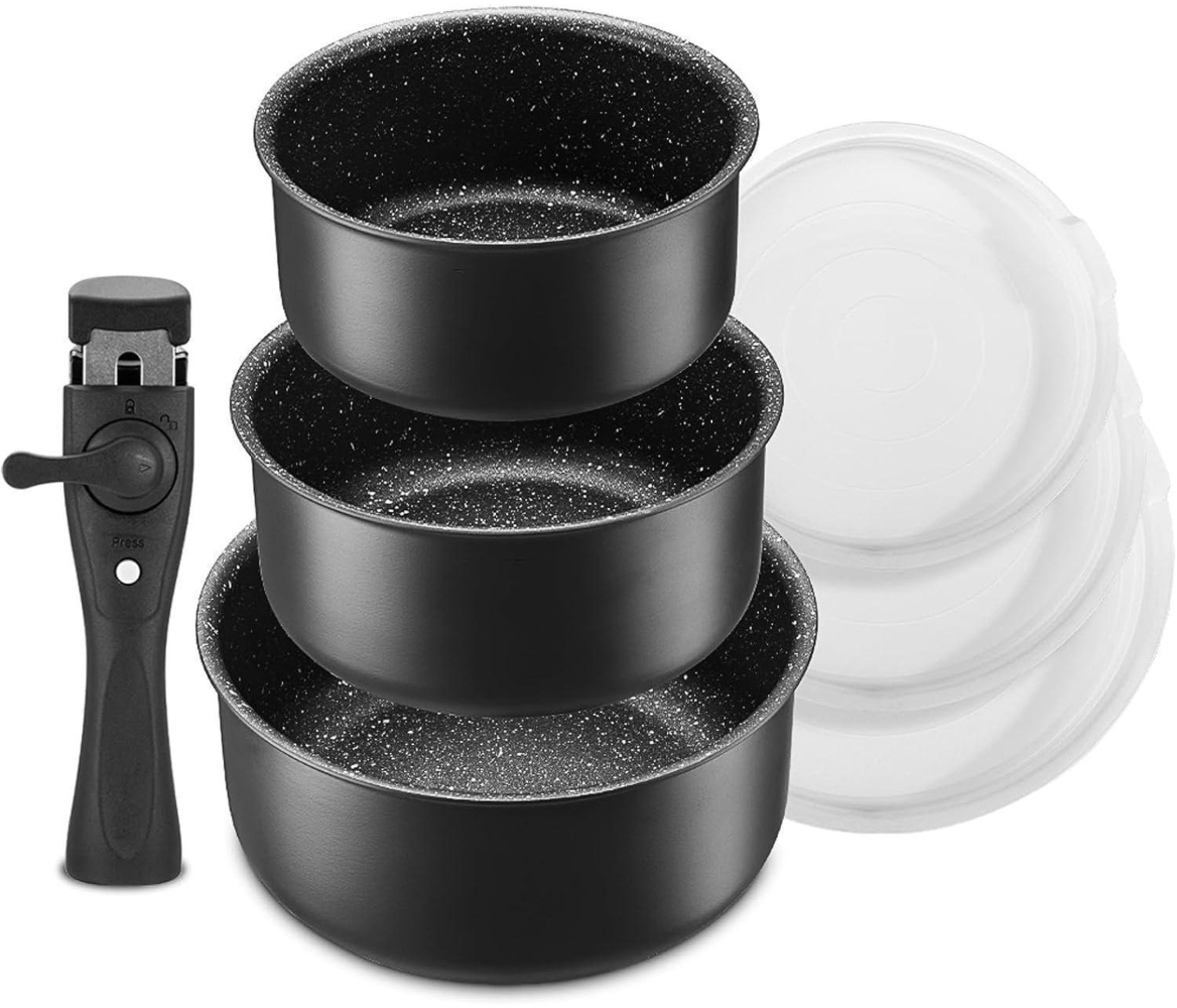 Kochtopf Set 7-tlg. 16+18+20cm abnehmbarer Griff Induktion Antihaft backofenfest Bild 1