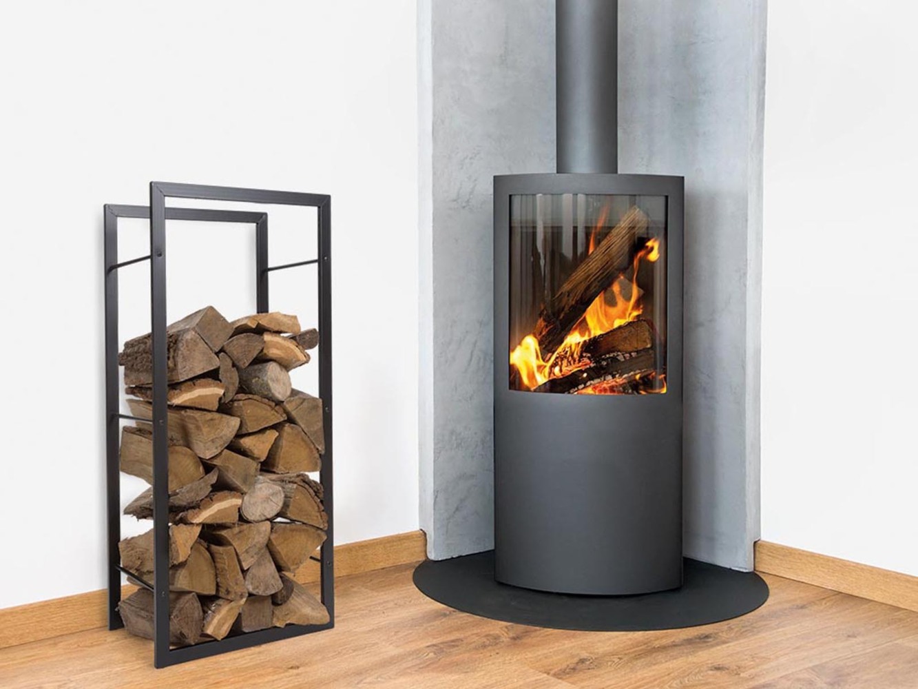 Kaminholzregal für innnen, Stahl Schwarz - Höhe 100cm Breite 45cm Bild 1