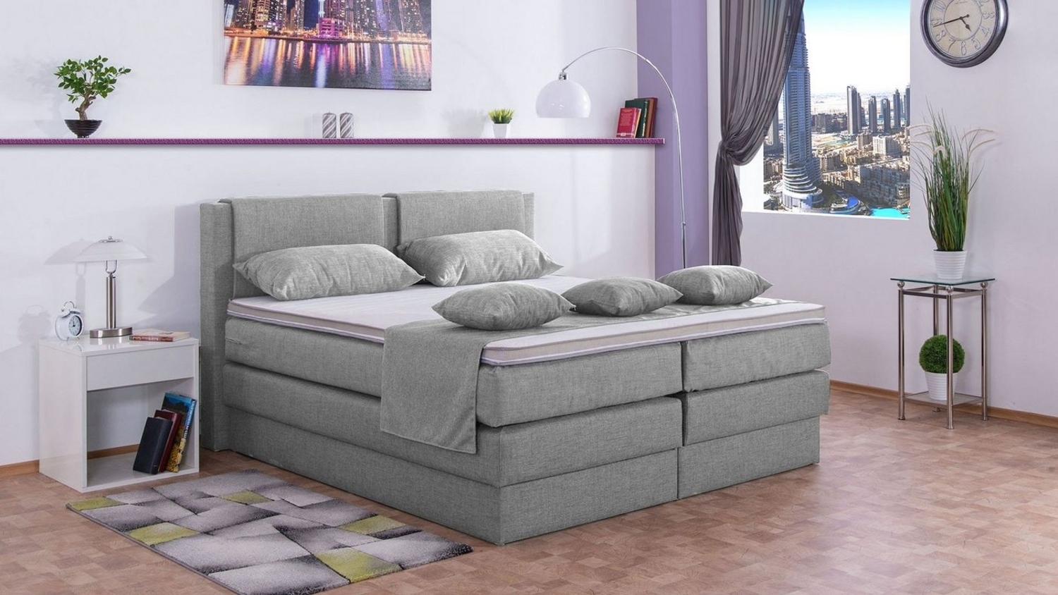 Meisterbetten Boxspringbett Dora 180x200 in W-Silver Grey, Matratzenbezug Nano, Komfortschaum-Topper Bild 1