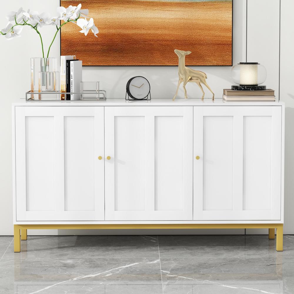 Merax Kommode, Stilvolles elegantes 3-türiges Sideboard mit Marmor-Tischplatte für Küche, Wohnzimmer und Esszimmer (Weiß) Bild 1