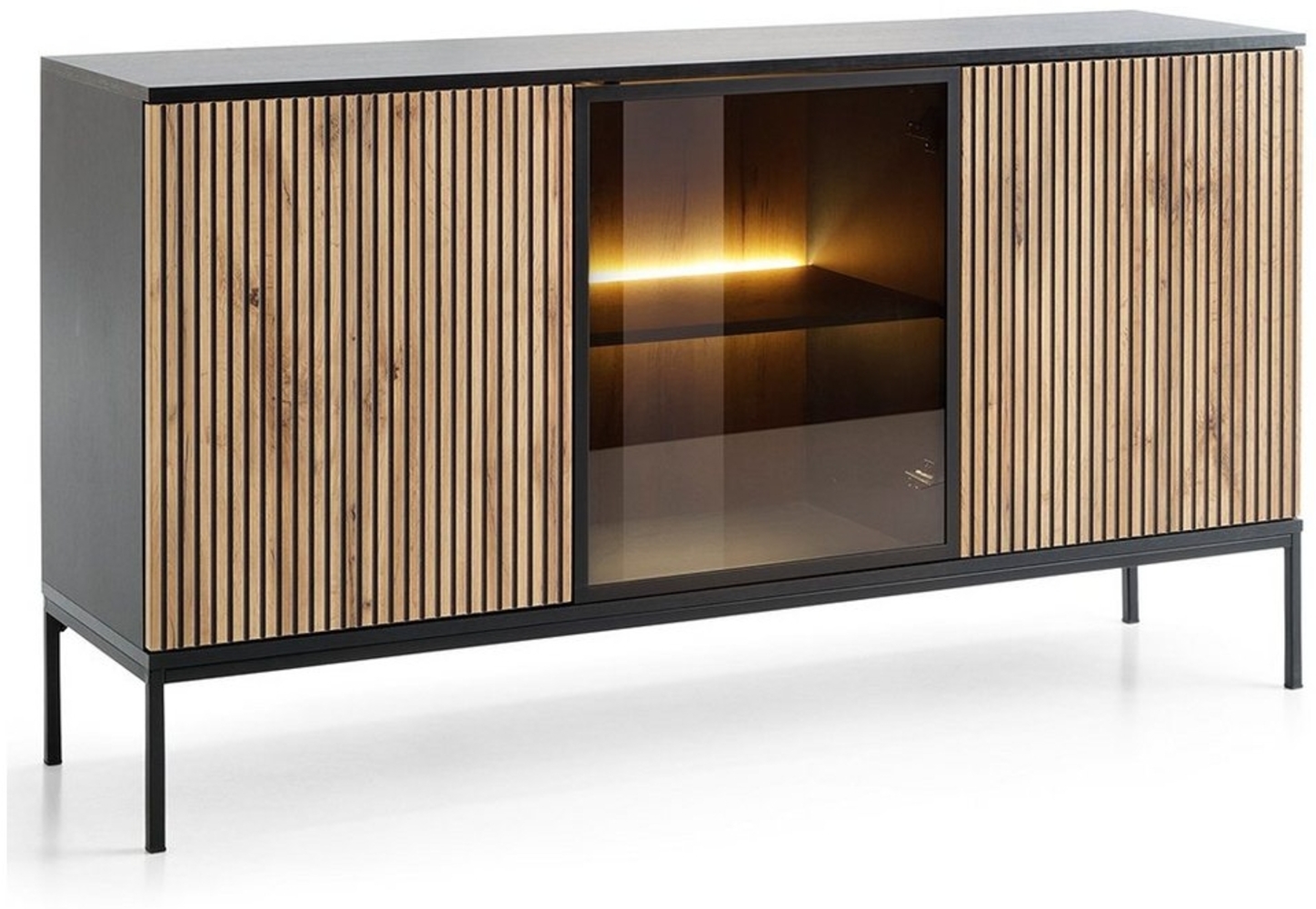 Lomadox Sideboard SIBARI-160, Sideboard in schwarz mit Wotan Eiche Nb, grifflos B/H/T 154/83/39 cm Bild 1