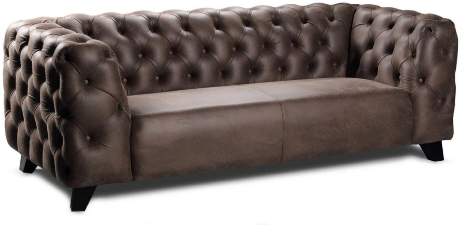 Casa Padrino Luxus Chesterfield Leder 2er Sofa Vintage Braun / Schwarz 167 x 95 x H. 80 cm - Echtleder Wohnzimmer Sofa - Chesterfield Wohnzimmer Möbel Bild 1