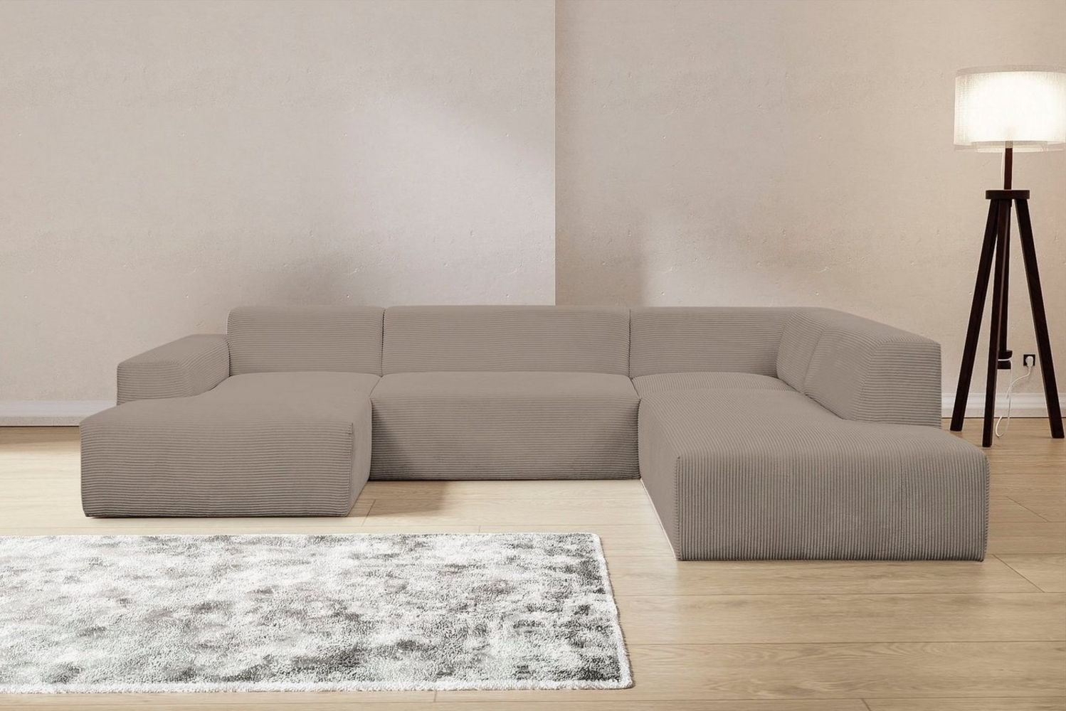 WERK2 Wohnlandschaft Zeus U-Form, Curvy Trend Wohnlandschaft mit urbaner Optik auch in weichem Cord Bild 1