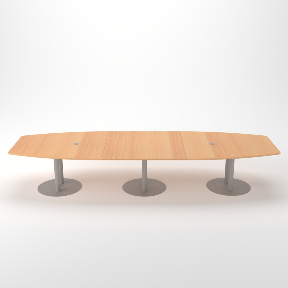 Rheinland Möbel Konferenztisch KONTI 400x130 cm – ovaler Besprechungstisch in Buche mit silbernen Säulenfüßen & 2 Kabelauslässen, erweiterbarer Meetingtisch für 12–14 Personen, moderner XXL-Tisch fürs Büro Bild 1