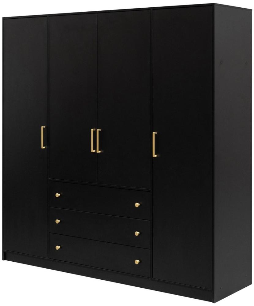 Deine Möbel 24 Kleiderschrank CLASSIC D4 Kleiderschrank mit Schubladen mit 4 Drehtüren 3 Schubladen (4-türig Goldengriffe, 1-St, Kleiderschrank Weiß Matt Schwarz Matt 200 cm) Schlafzimmerschrank, Garderobenschrank, Flurschrank, Elegantes Design Bild 1