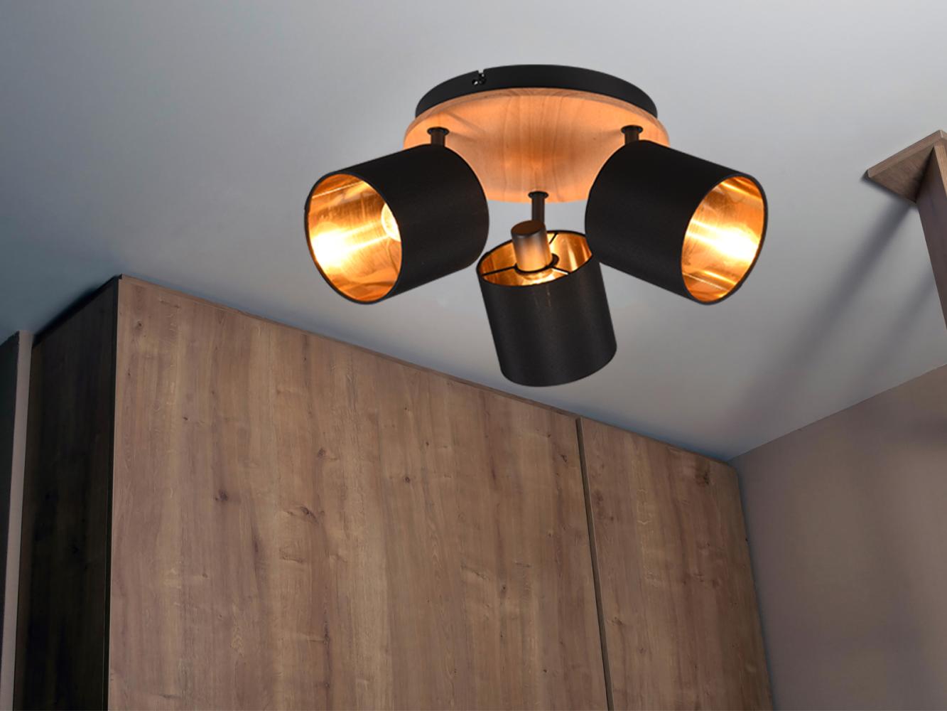 Reality Leuchten LED Deckenstrahler, Extern dimmbar über Hausinstallation, LED wechselbar, innen, Holz-lampe Decke über-n Esstisch & im Treppenhaus golden, Ø25cm Bild 1