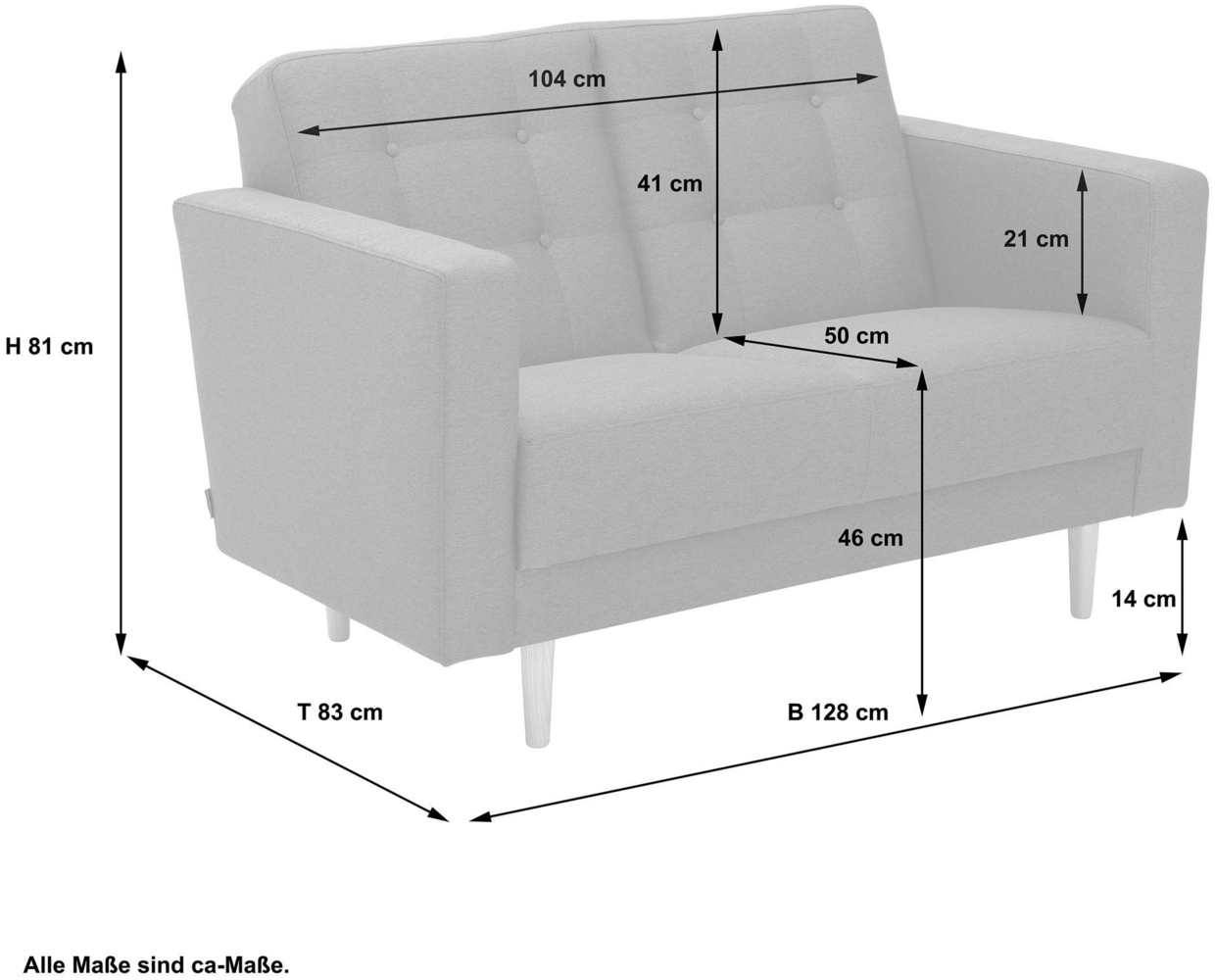 Sofa 2-Sitzer Kaisa Bezug Flachgewebe Esche natur / hellgrau 23193 Bild 1