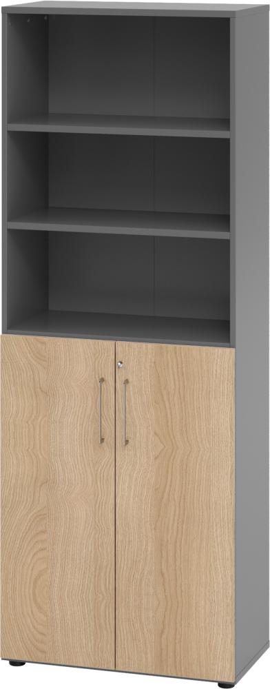 bümö® smart Aktenschrank Kombi abschließbar für 6 Ordnerhöhen in Graphit/Eiche Bild 1