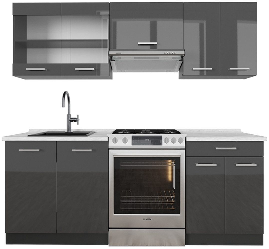 Küchenzeile R-Line Anthrazit Hochglanz/Anthrazit 200 cm , AP Marmor Vicco Bild 1