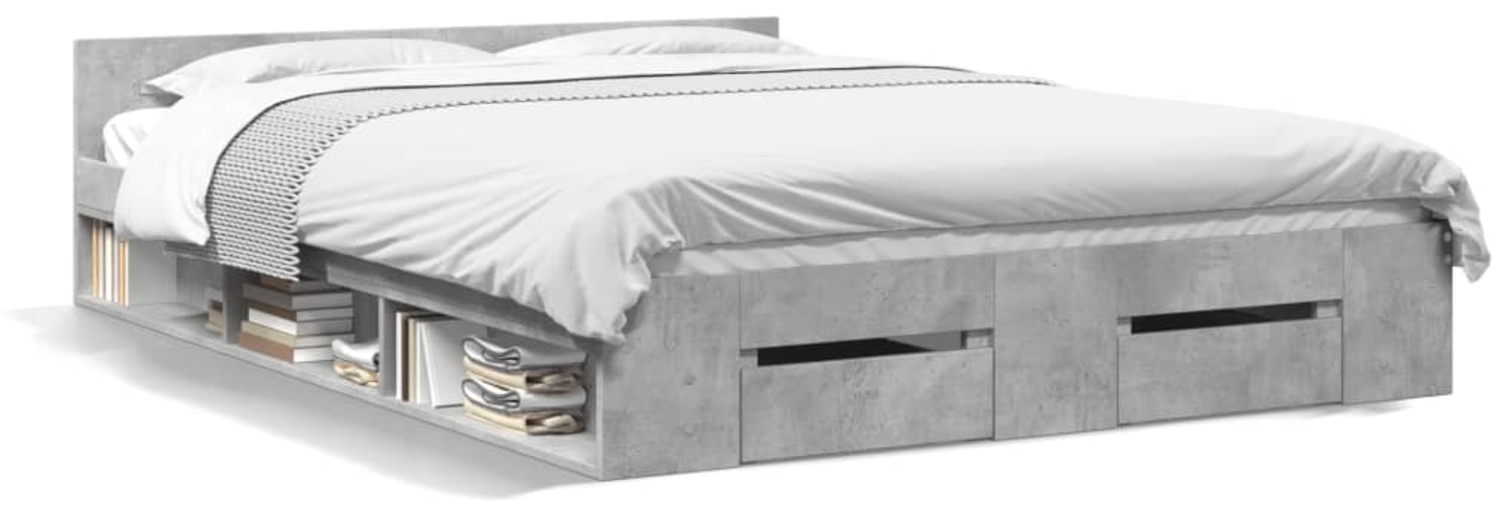 vidaXL Bettgestell mit Schubladen Betongrau 120x190 cm Holzwerkstoff 3280779 Bild 1