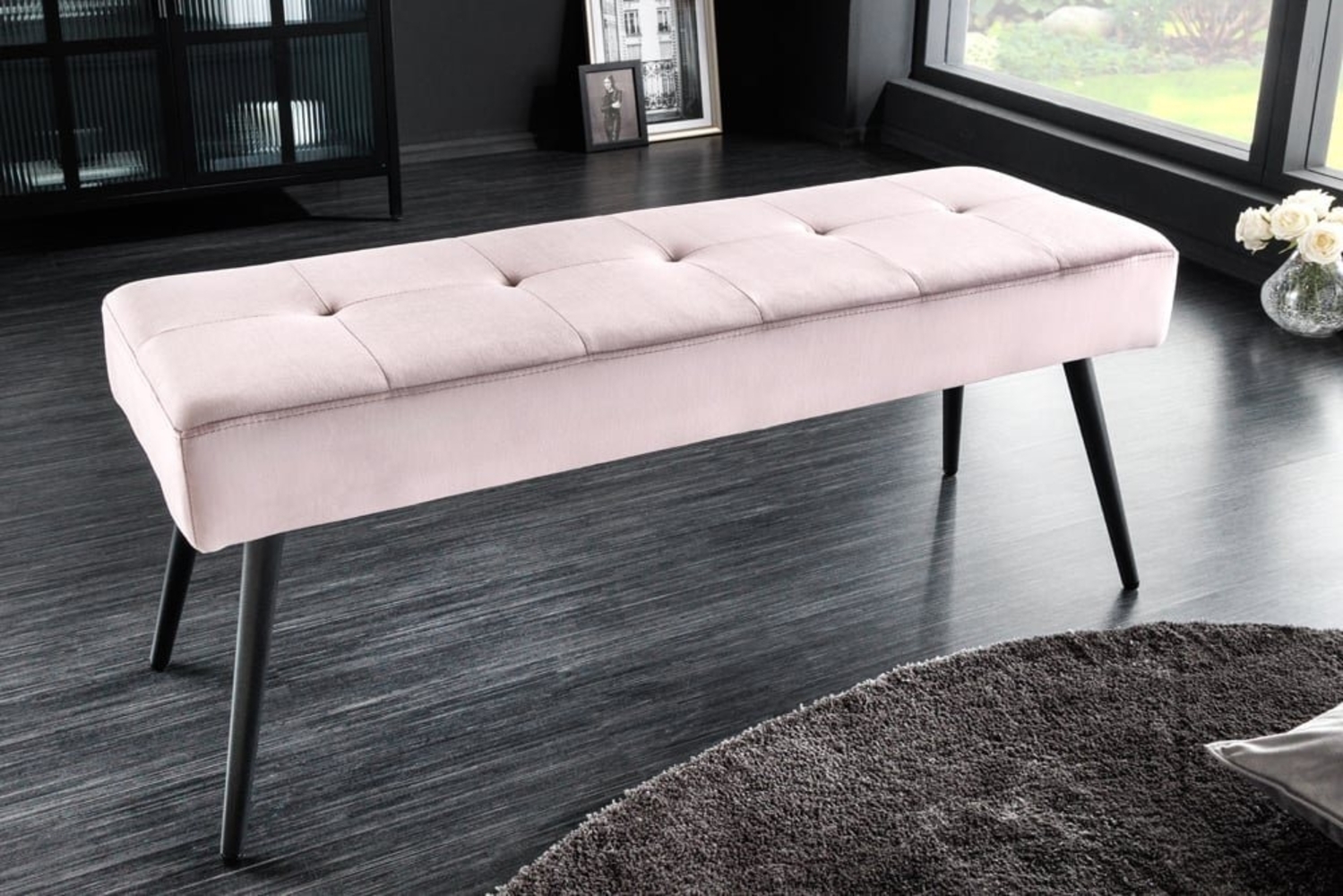 riess-ambiente Sitzbank BOUTIQUE 100cm rosa / schwarz (Einzelartikel, 1-St), Wohnzimmer · Samt · Metall · Esszimmer· Flur · Schlafzimmer Bild 1