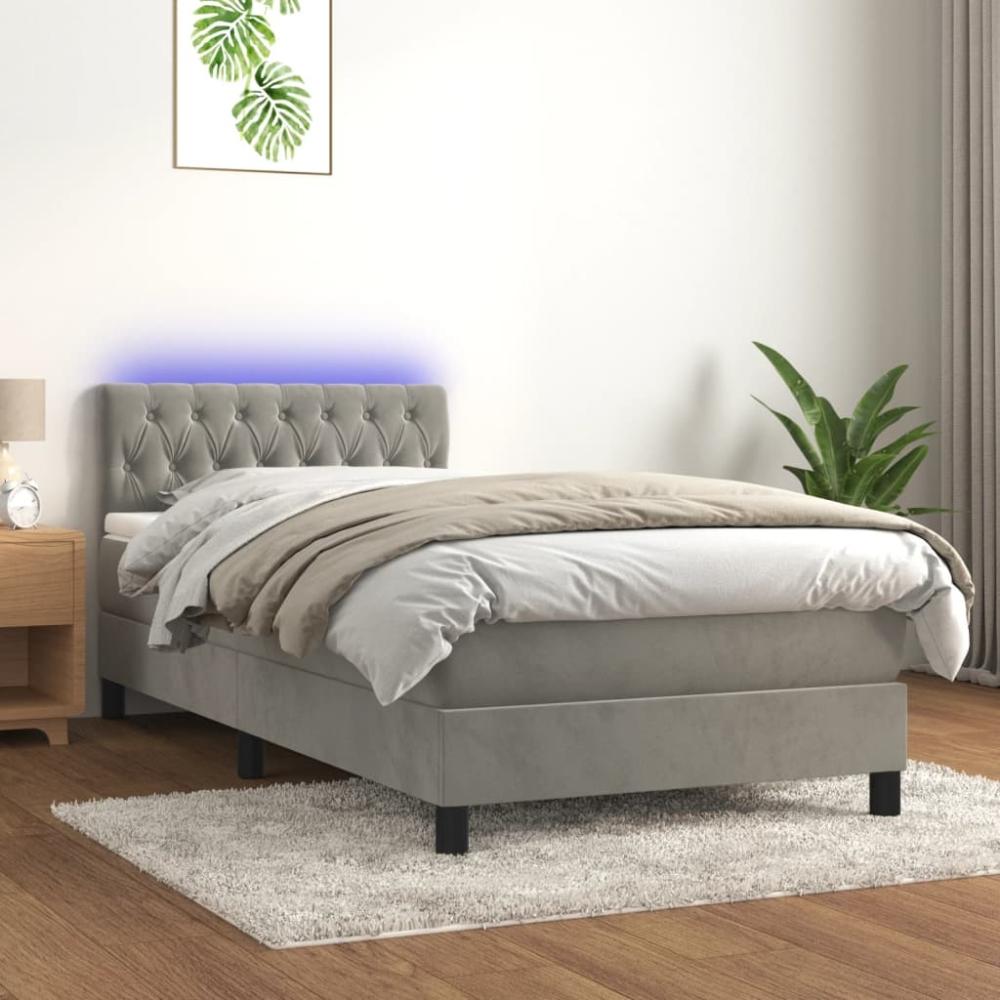 vidaXL Boxspringbett mit Matratze & LED Hellgrau 90x200 cm Samt, Härtegrad: H2 [3134561] Bild 1