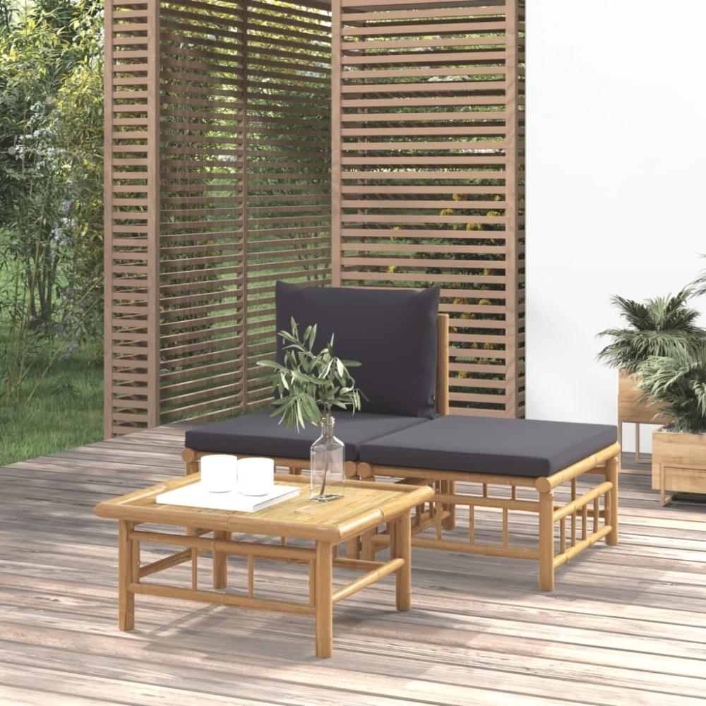 vidaXL 3-tlg. Garten-Lounge-Set mit Dunkelgrauen Kissen Bambus 362305 Bild 1