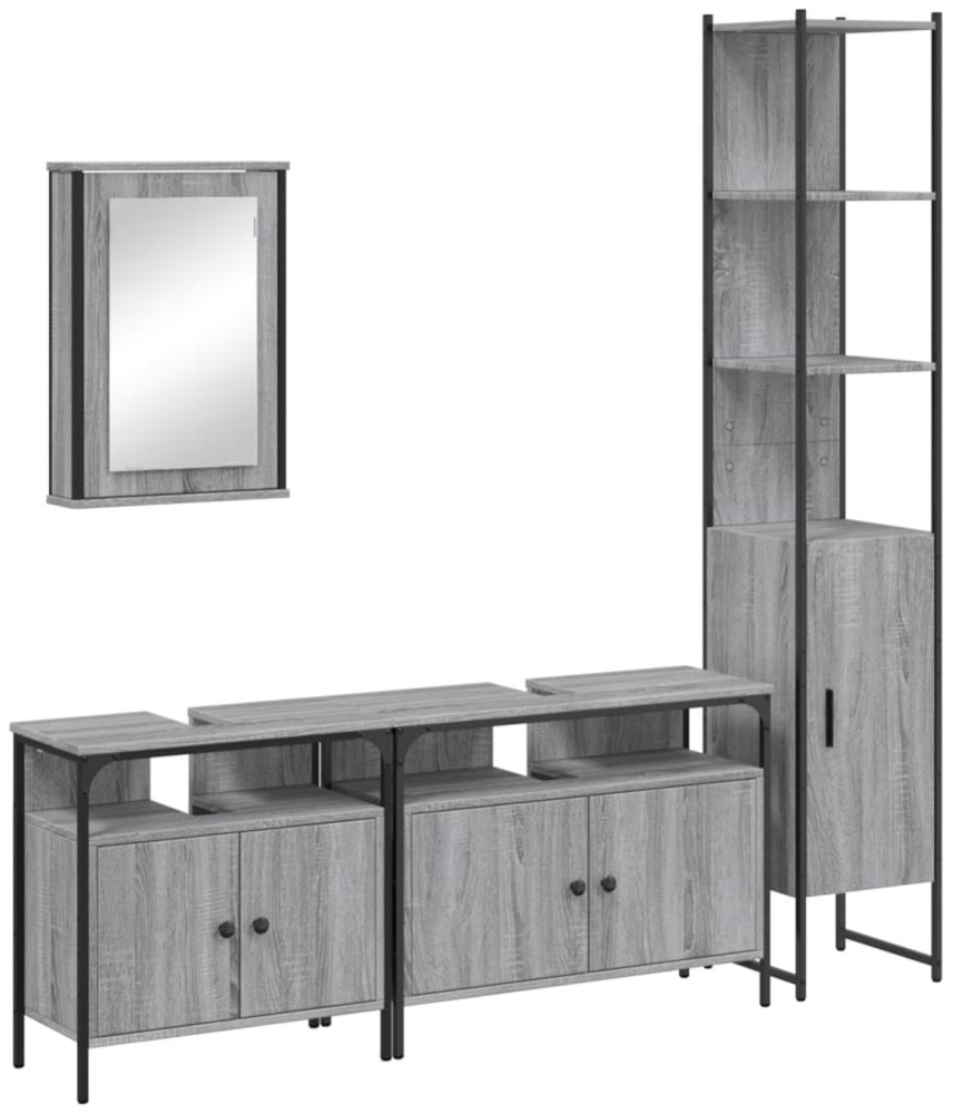 vidaXL 4-tlg. Badmöbel-Set Grau Sonoma Holzwerkstoff 3214808 Bild 1