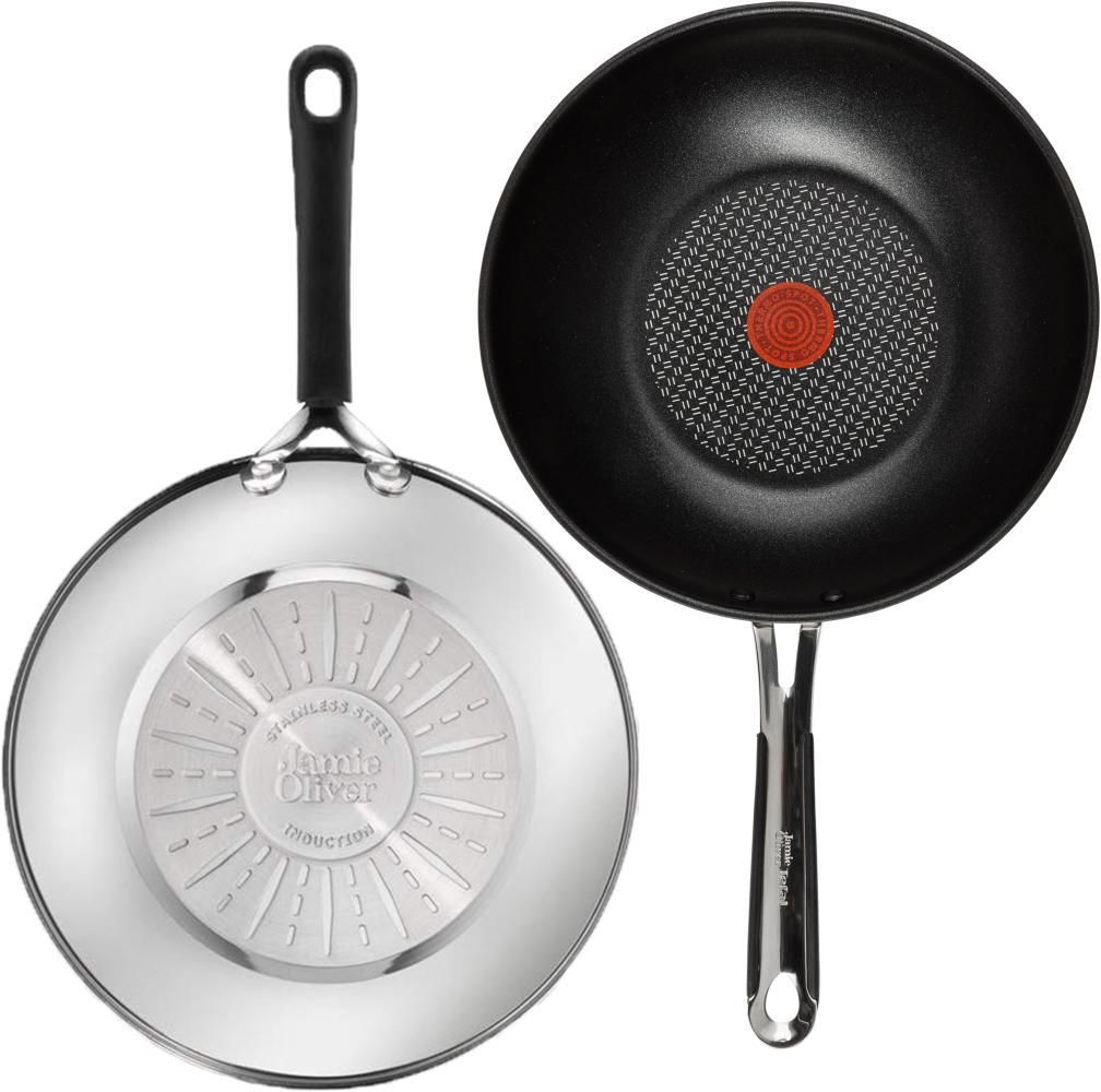 Tefal J90924 Jamie Oliver Wokpfanne 28 cm 3 tlg - Wok Induktionsgeeignet Antihaft Bild 1