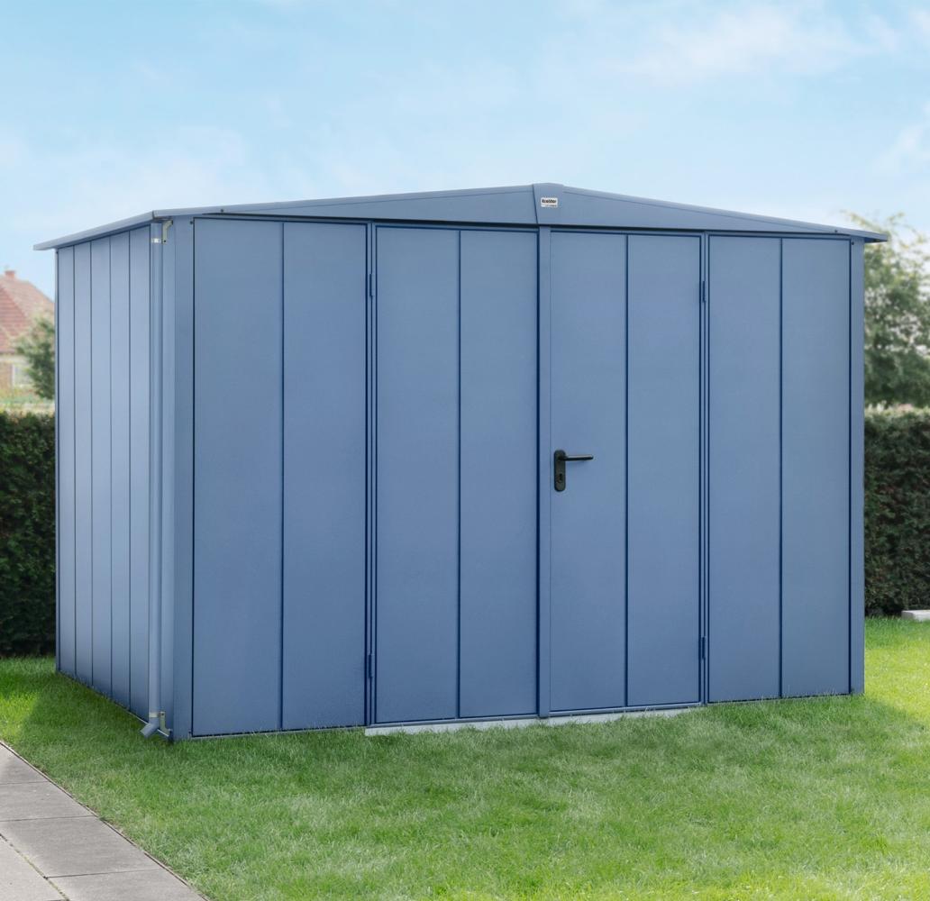 Hörmann Ecostar Metall-Gerätehaus Elegant mit Satteldach Typ 3, 238 x 303 cm , taubenblau, 7,2 m²,2-flüglige Tür Bild 1