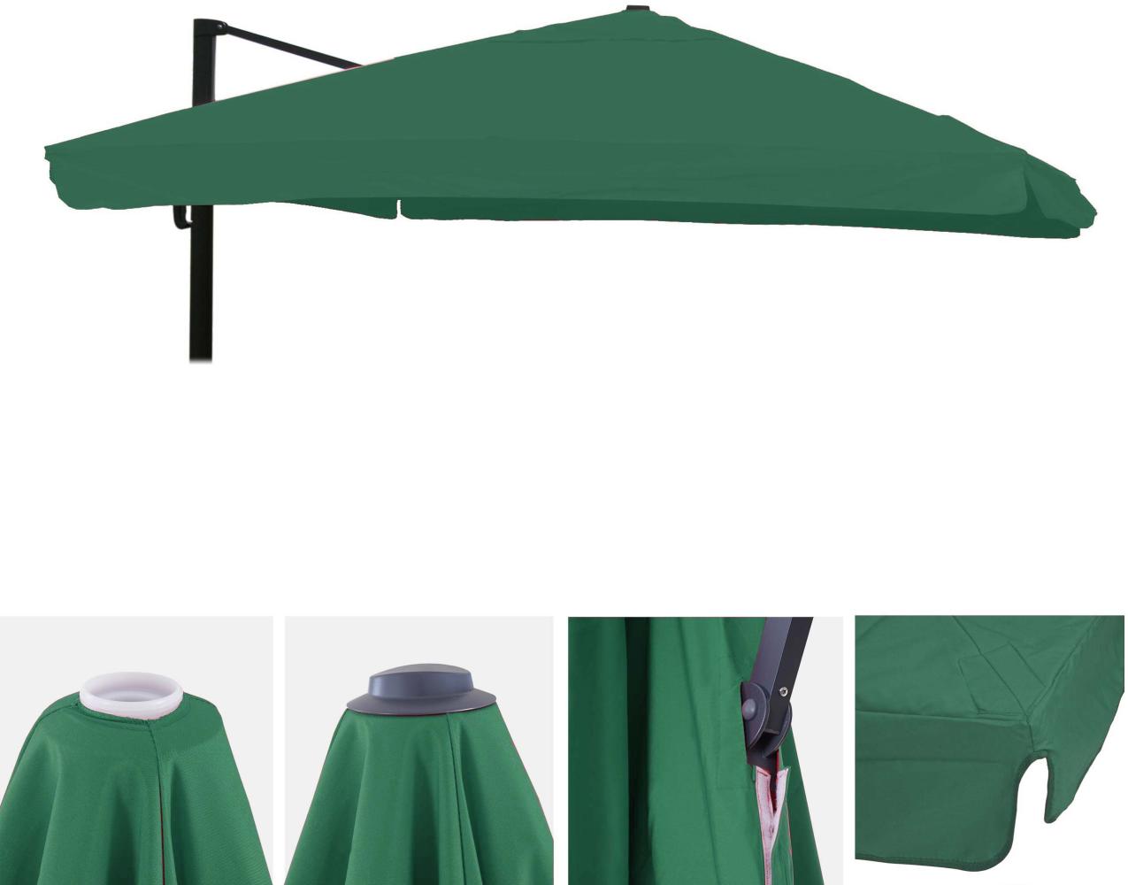 Ersatz-Bezug für Luxus-Ampelschirm HWC-A96 mit Flap, Sonnenschirmbezug, 3x3m (Ø4,24m) Polyester 3kg ~ dunkelgrün Bild 1