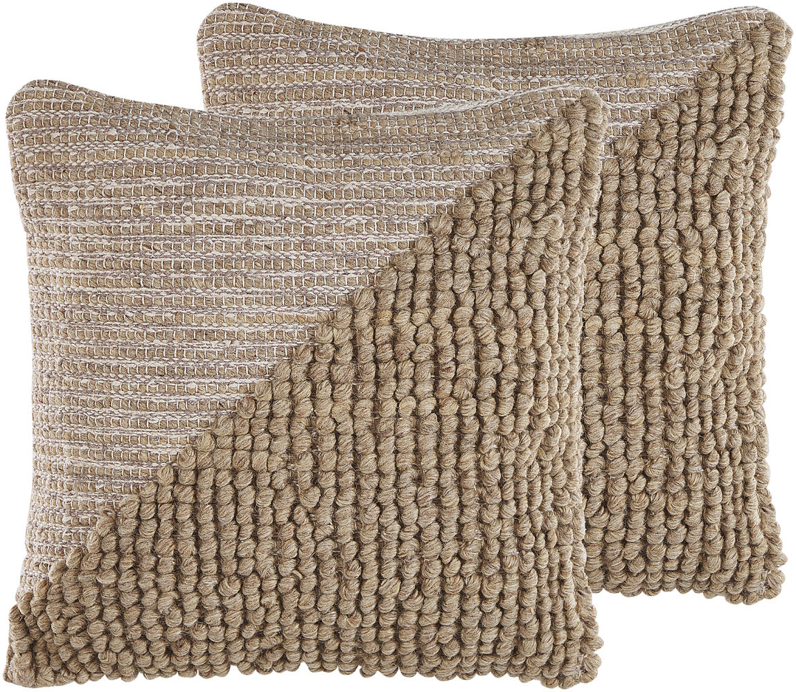 Kissen 2er Set ASLANAPA Bouclé 45 x 45 cm Kein Muster Beige Bild 1