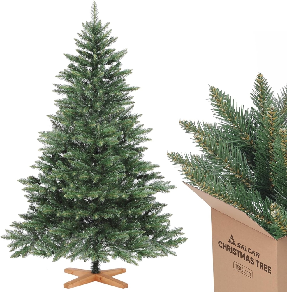 SALCAR 180cm Weihnachtsbaum Künstlich mit Holzständer, PVC Nadeln, Realistischer Christbaum, Hochwertige Dekoration für Innenräume, Einfacher Aufbau Bild 1