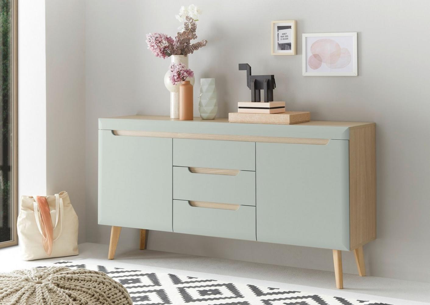 INOSIGN Sideboard Torge, Anrichte, Kommode, Schubladenschrank (1 St), abgeschrägte Füße, drei Farben, Scandi Design, 160 cm breit Bild 1