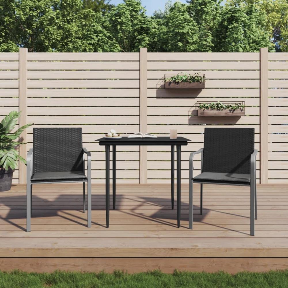 vidaXL Gartenstühle mit Kissen 2 Stk. Schwarz 56x59x84 cm Poly Rattan 364094 Bild 1