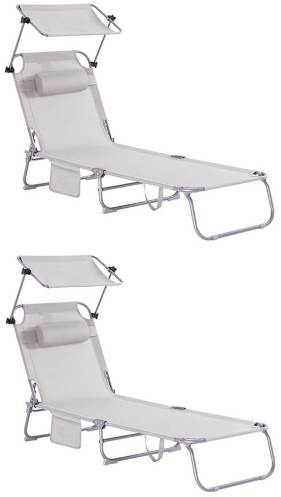 SoBuy Gartenliege OGS48x2, 2-er Set Sonnenliege mit Sonnendach Gartenliege klappbar Gärten Balkon Bild 1