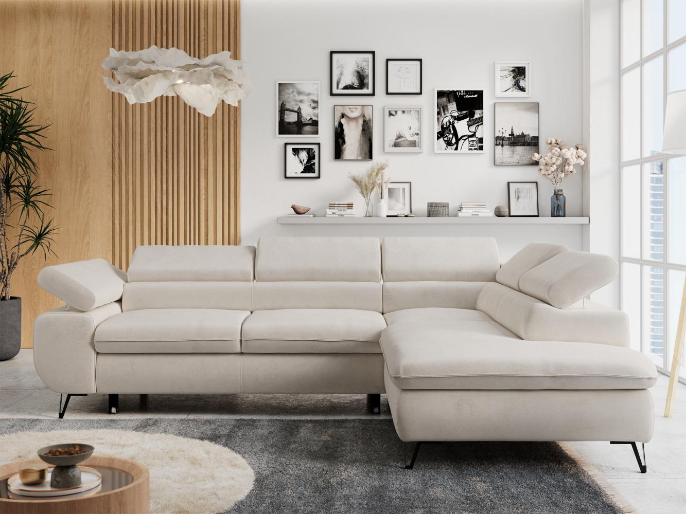 Ecksofa mit Bettfunktion, Modern Sofa, L-form, Einstellbare Kopfstützen, Bettkasten, PETER, 1x Ecksofa, Hellbeige, Mikrofaser, rechts Bild 1