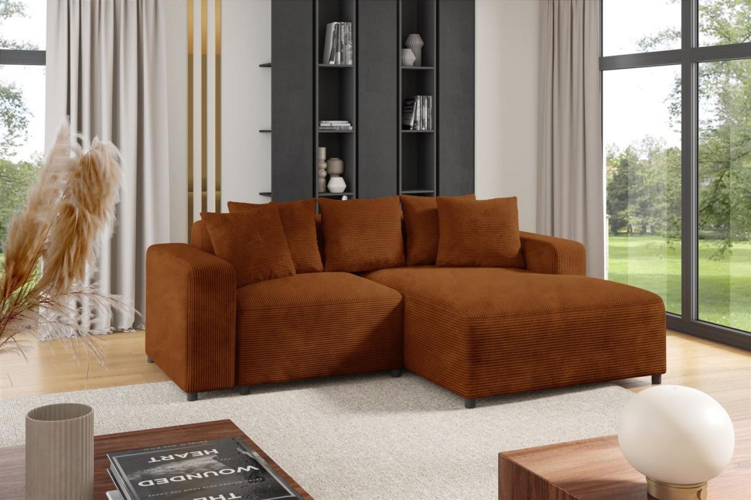 Ecksofa Designersofa Sofa MEGAN XS in Stoff Poso Rostbraun Ottomane Rechts Bild 1