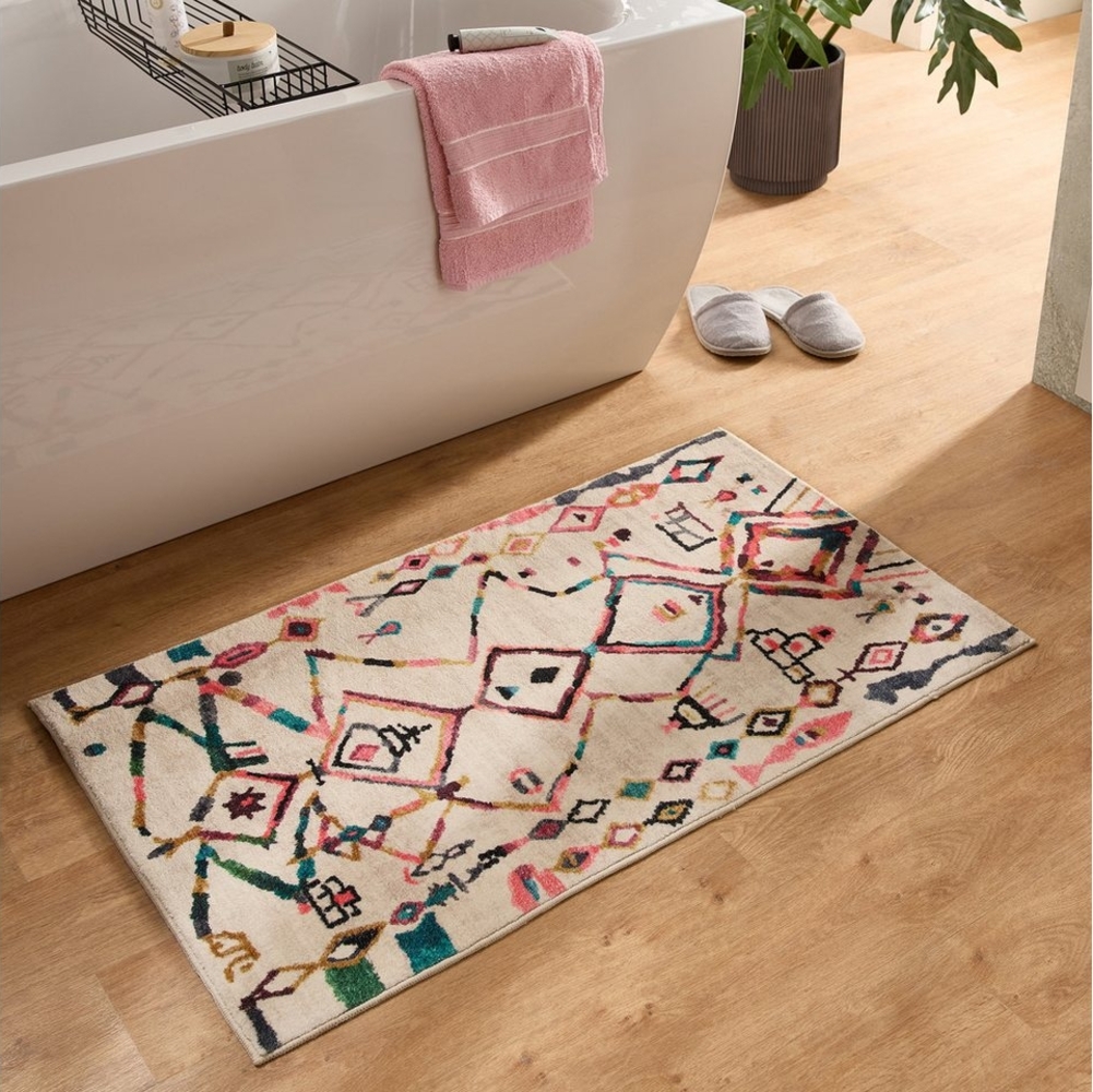 Gino Falcone Badematte Ariella GF-146, Höhe 7 mm, rutschhemmend beschichtet, fußbodenheizungsgeeignet, Polyester, rechteckig, Badteppich, bedruckt, modernes Design, Rauten, weich & kuschelig Bild 1