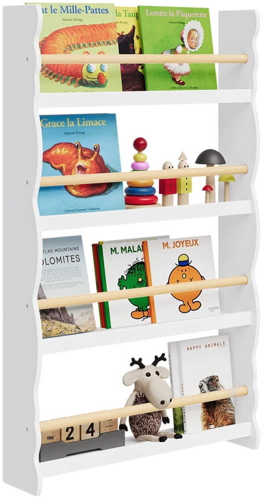 Bellabino 'Tista' Wandregal für Kinder, weiß, 100x60x15 cm, Kinderbücherregal mit 4 Ablagen Bild 1