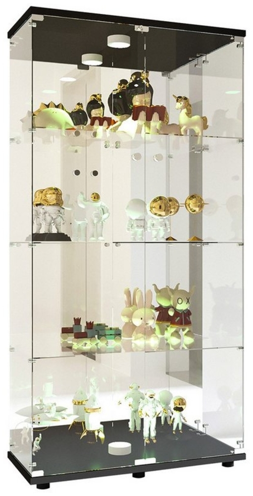 FUROKOY Glasvitrine Glasvitrine Glas Standvitrinen, Vierfach-Vitrine aus gehärtetem Glas, (Vitrinenschrank mit 2 Glastür, Beleuchtung für Sammler,Sammlervitrine) Bild 1