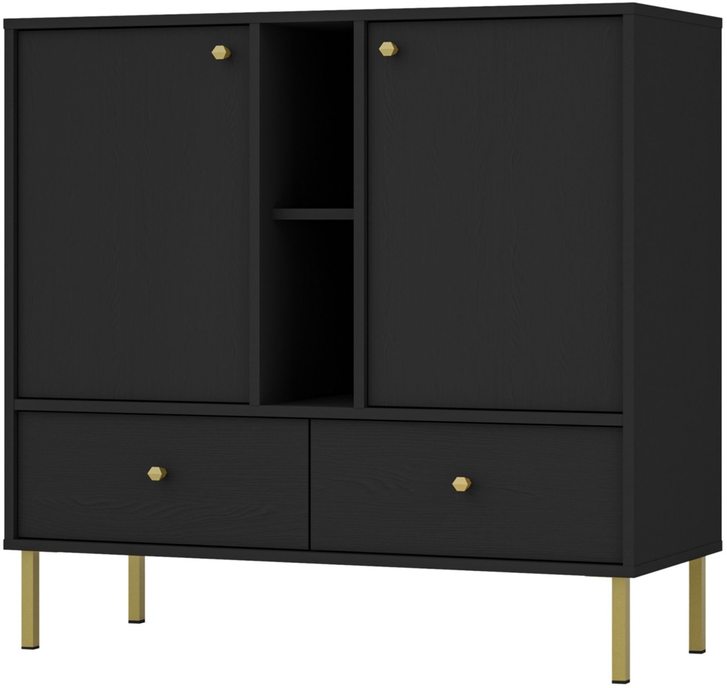 Selsey 'Oktio' Sideboard 2-türig mit 2 Schubladen und Regal, schwarz-graphit, ca. 95 x 100 x 41 cm Bild 1