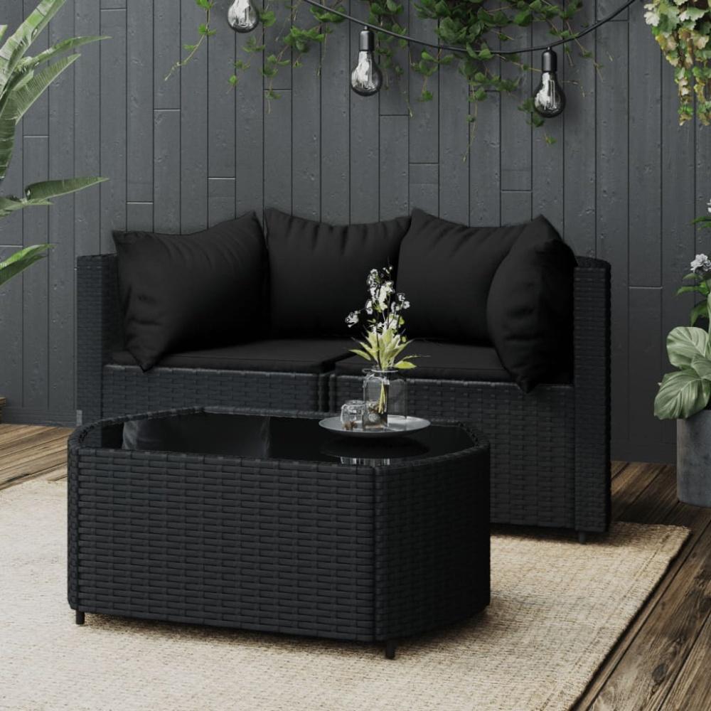 vidaXL 3-tlg. Garten-Lounge-Set mit Kissen Schwarz Poly Rattan 319791 Bild 1