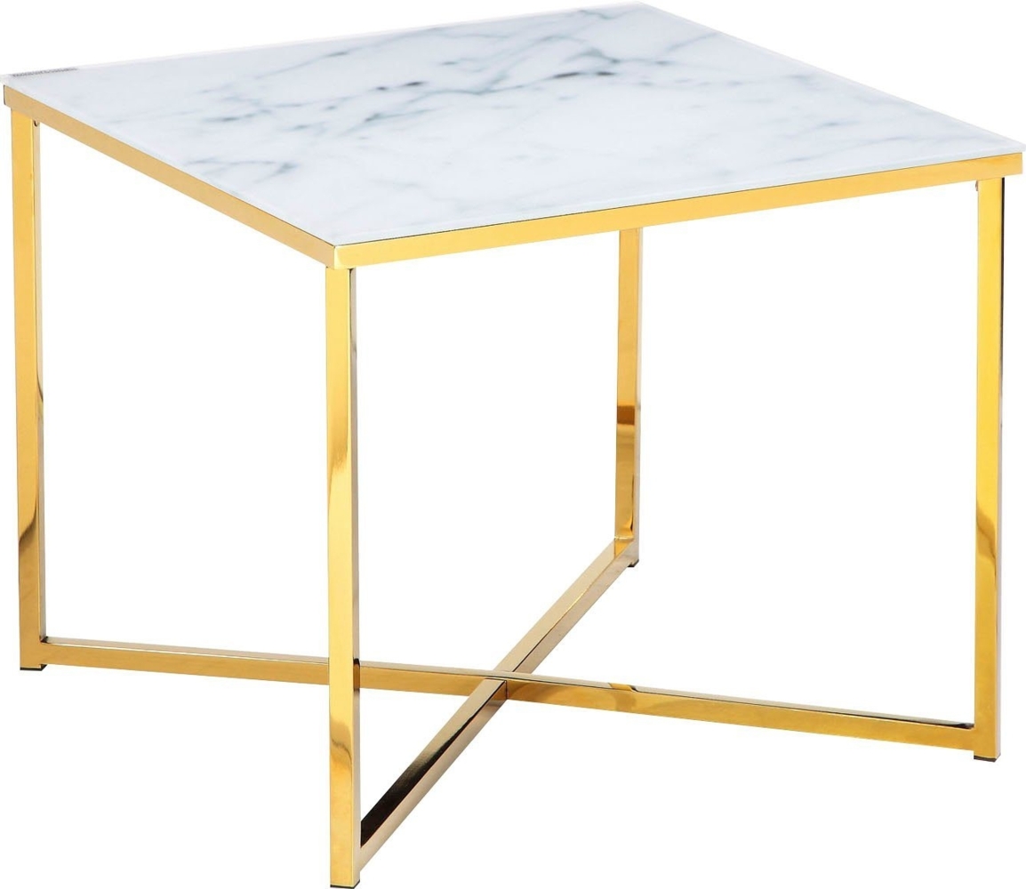Beistelltisch Metall Glas Gold Weiß Bild 1