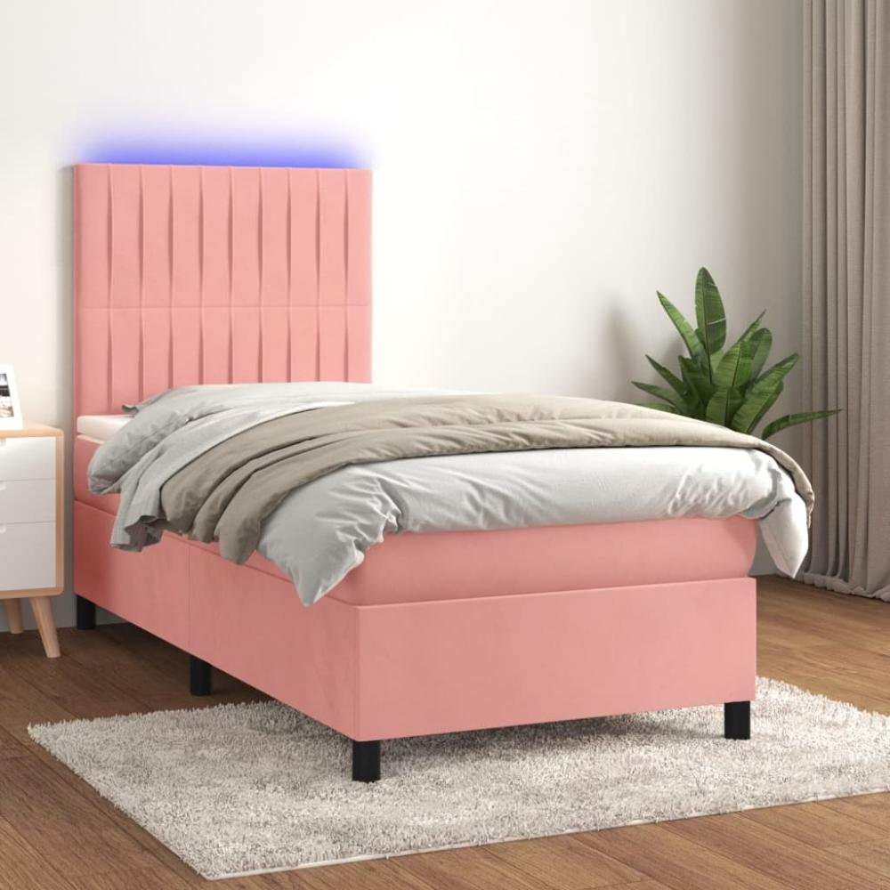 vidaXL Boxspringbett mit Matratze & LED Rosa 90x200 cm Samt 3136226 Bild 1