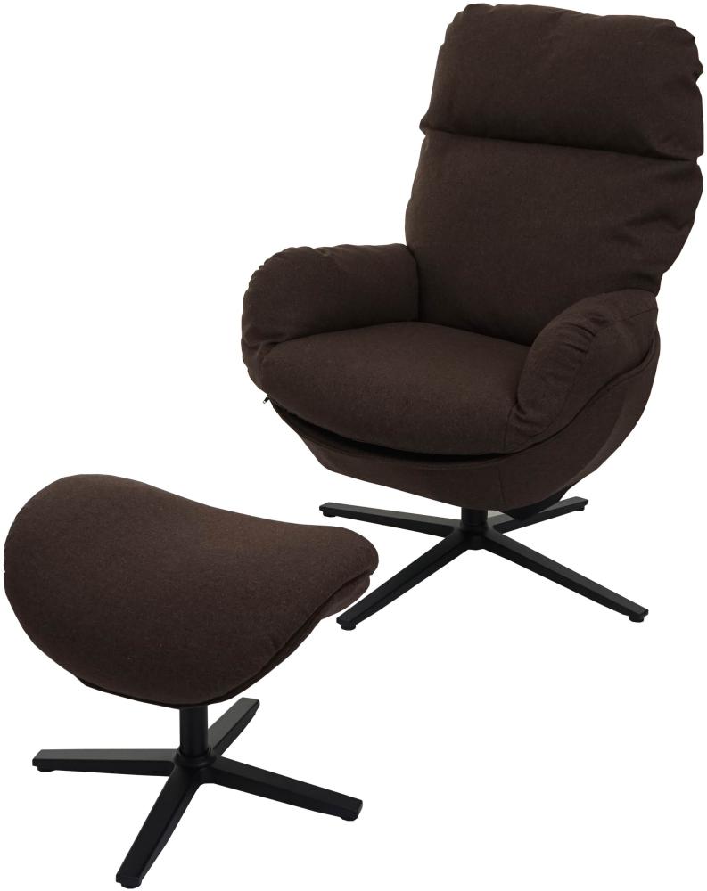 Relaxsessel + Hocker HWC-L12, Fernsehsessel Sessel Schaukelstuhl Wippfunktion, drehbar, Metall Stoff/Textil ~ braun Bild 1