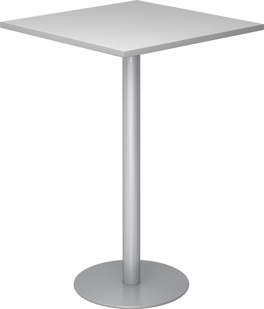 bümö Stehtisch Büro, Bistrotisch eckig 80 x 80 cm - Bartisch grau, Stehtisch Holz-Platte, Säule aus Metall in silber, Buffettisch, Säulentisch, Partytisch, Thekentisch, Hochtisch, Barmöbel, STH88-5-S Bild 1