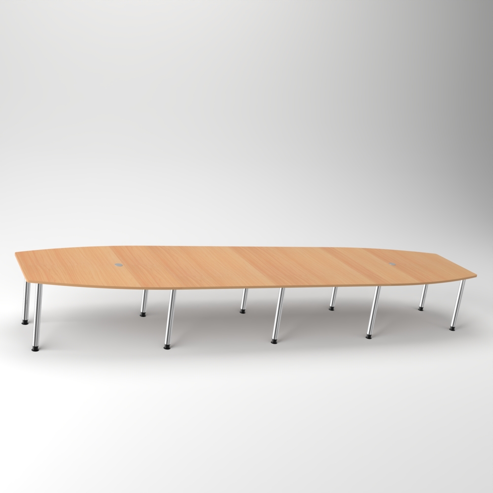 Rheinland Möbel Konferenztisch KONTI 520x130 cm – ovaler Besprechungstisch in Eiche mit verchromten Rundrohrfüßen & 2 Kabelauslässen, erweiterbarer Meetingtisch für 16–18 Personen, moderner XXL-Tisch fürs Büro Bild 1