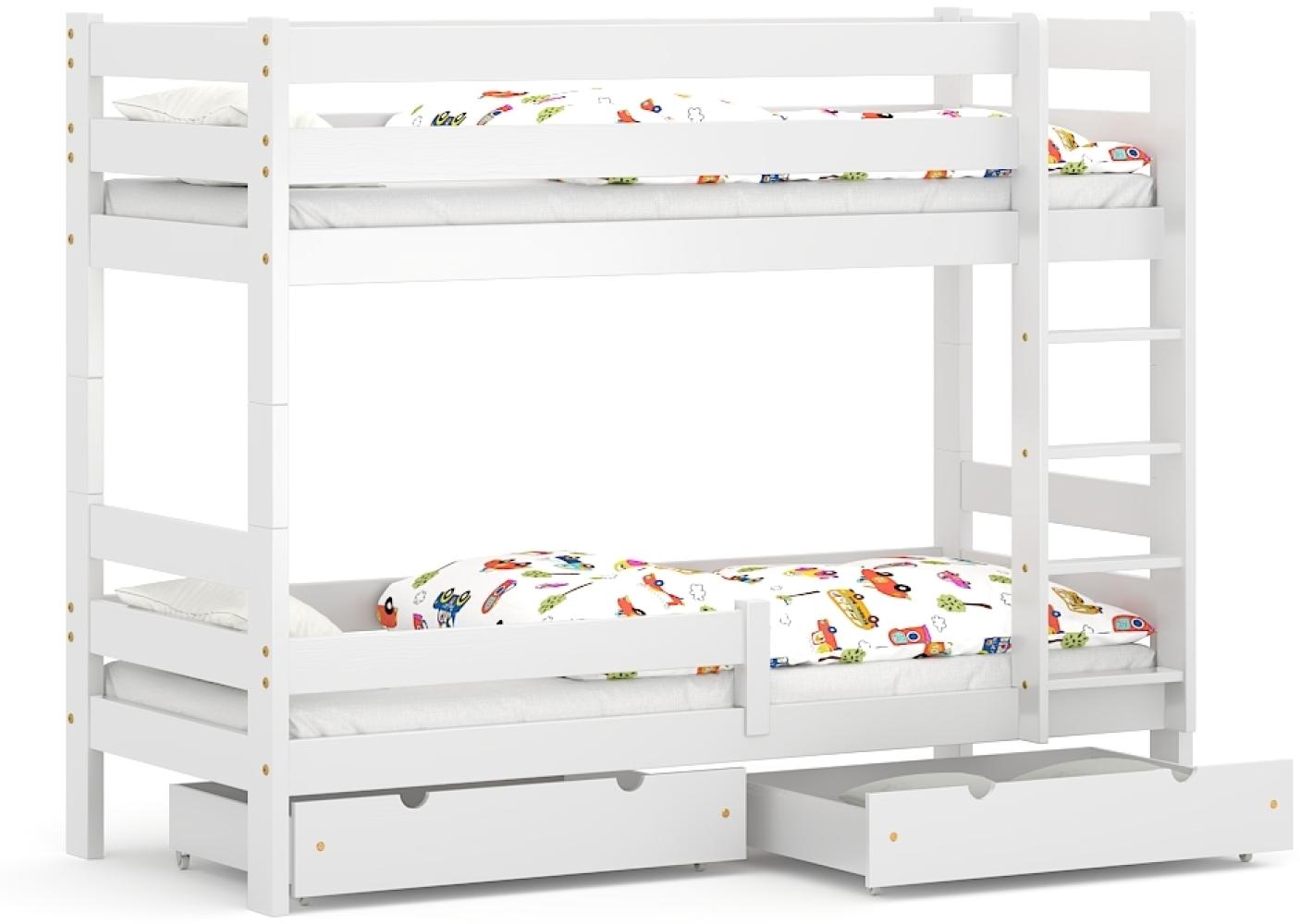 WNM Group 2in1 Etagenbett oder 2 Einzelbetten - Hochbett mit Rausfallschutz und 2 Schubladen Sophie - Hochbett Kinderbett für Mädchen und Jungen - Absturzsicherung Hochbett 90x180 cm - Weiß Bild 1