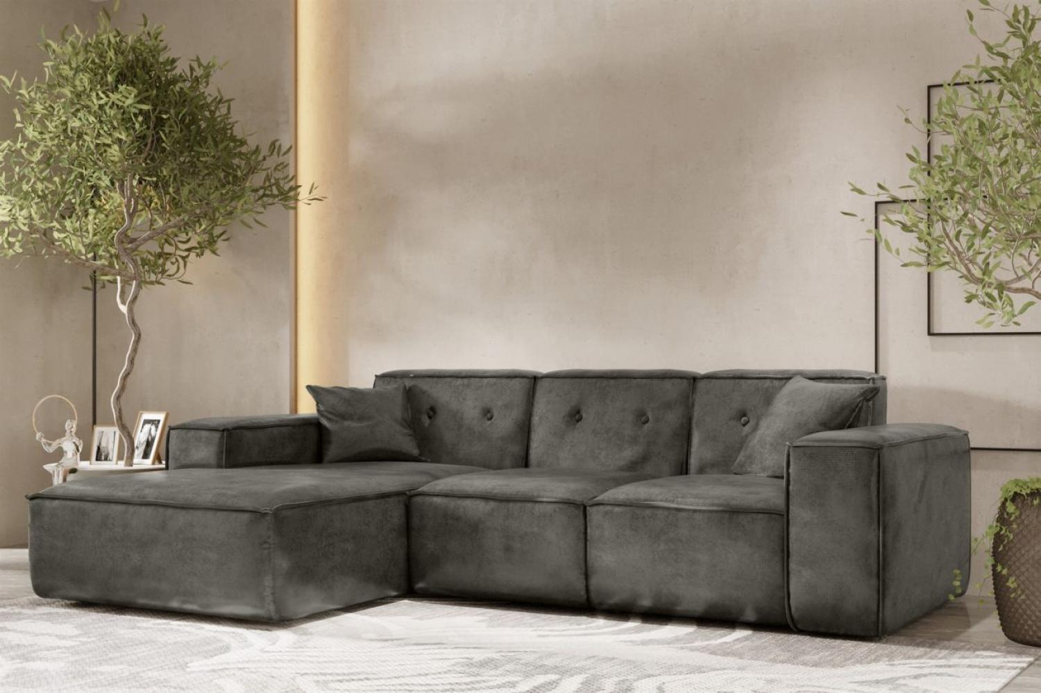 Ecksofa Designersofa CESINA Stoff Gobi (Vintage Look) Anthrazit Ottomane Links Bild 1