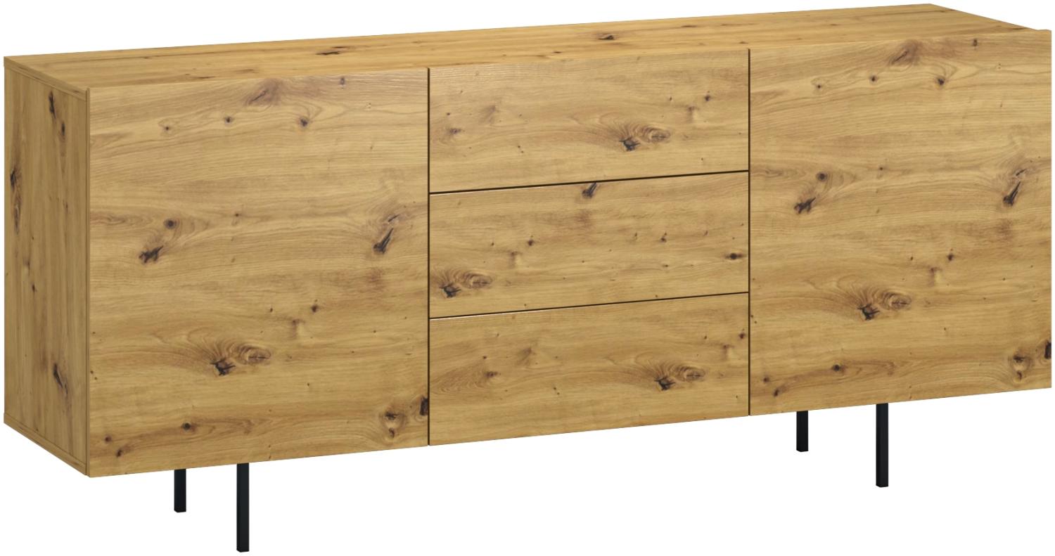 Domando Sideboard Murano M2 Modern für Wohnzimmer Breite 163cm, schwarze Designfüße, Push-to-open-System in Artisan Eiche und Schwarz Matt Bild 1