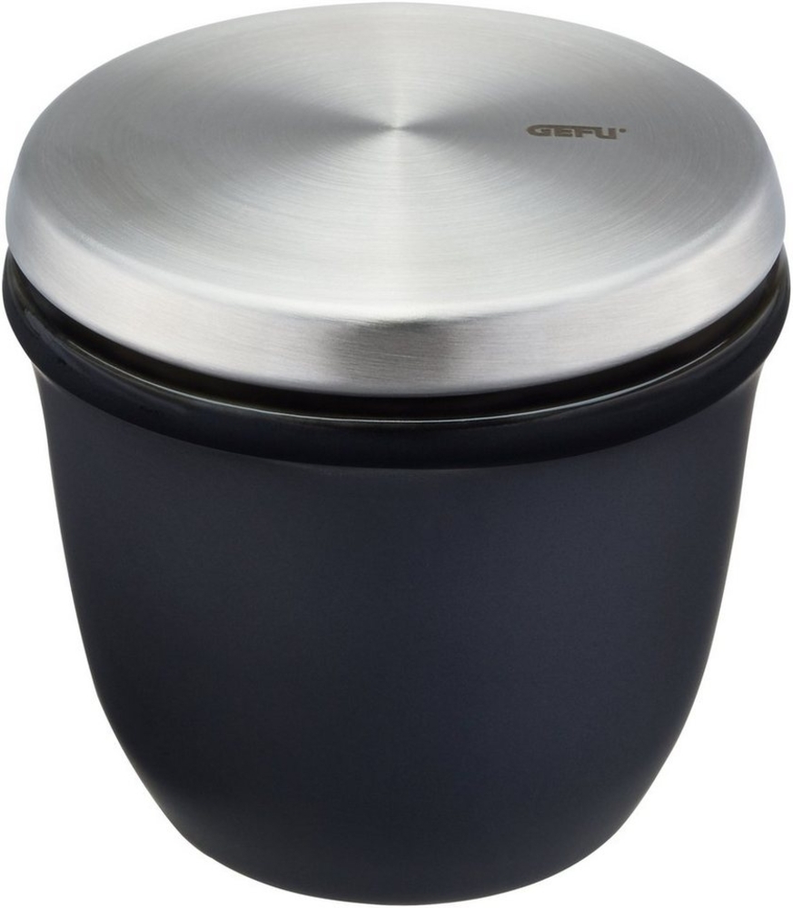 GEFU Salz- und Gewürzdose X-PLOSION - Salztopf mit Deckel und Löffel - Gewürzbehälter - Durchmesser 8,5 cm - schwarz/silber Bild 1