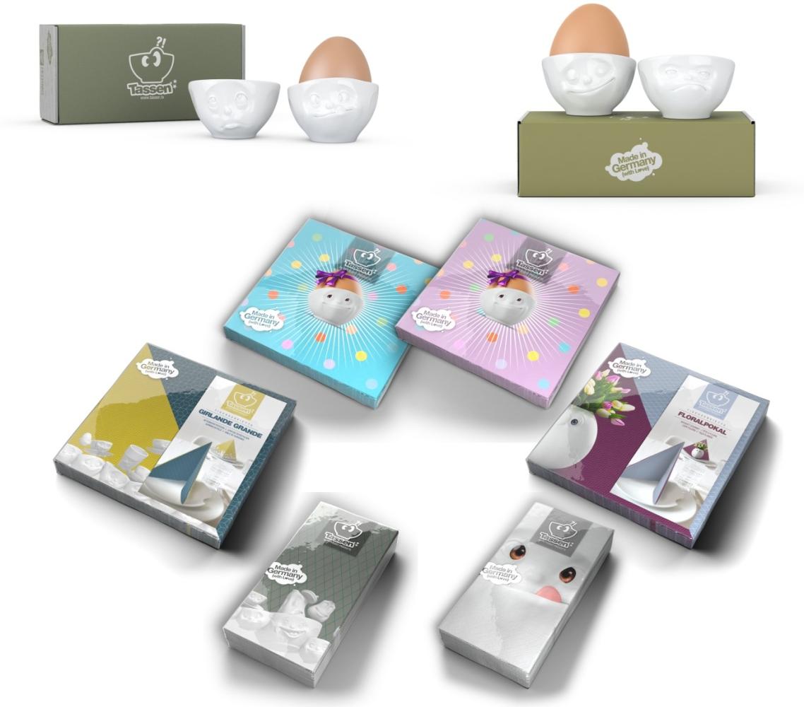 Fiftyeight 4er Eierbecher Set - KÜSSEND & VERTRÄUMT & GLÜCKLICH & HMPFF - weiß + Bild 1