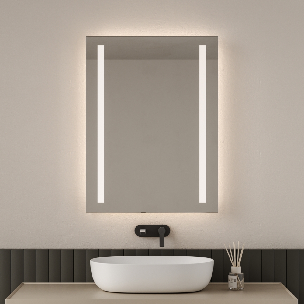 EMKE LED Badspiegel 60x80cm Badezimmerspiegel mit Warmweißer, Kaltweißer Beleuchtung und Beschlagfrei Bild 1