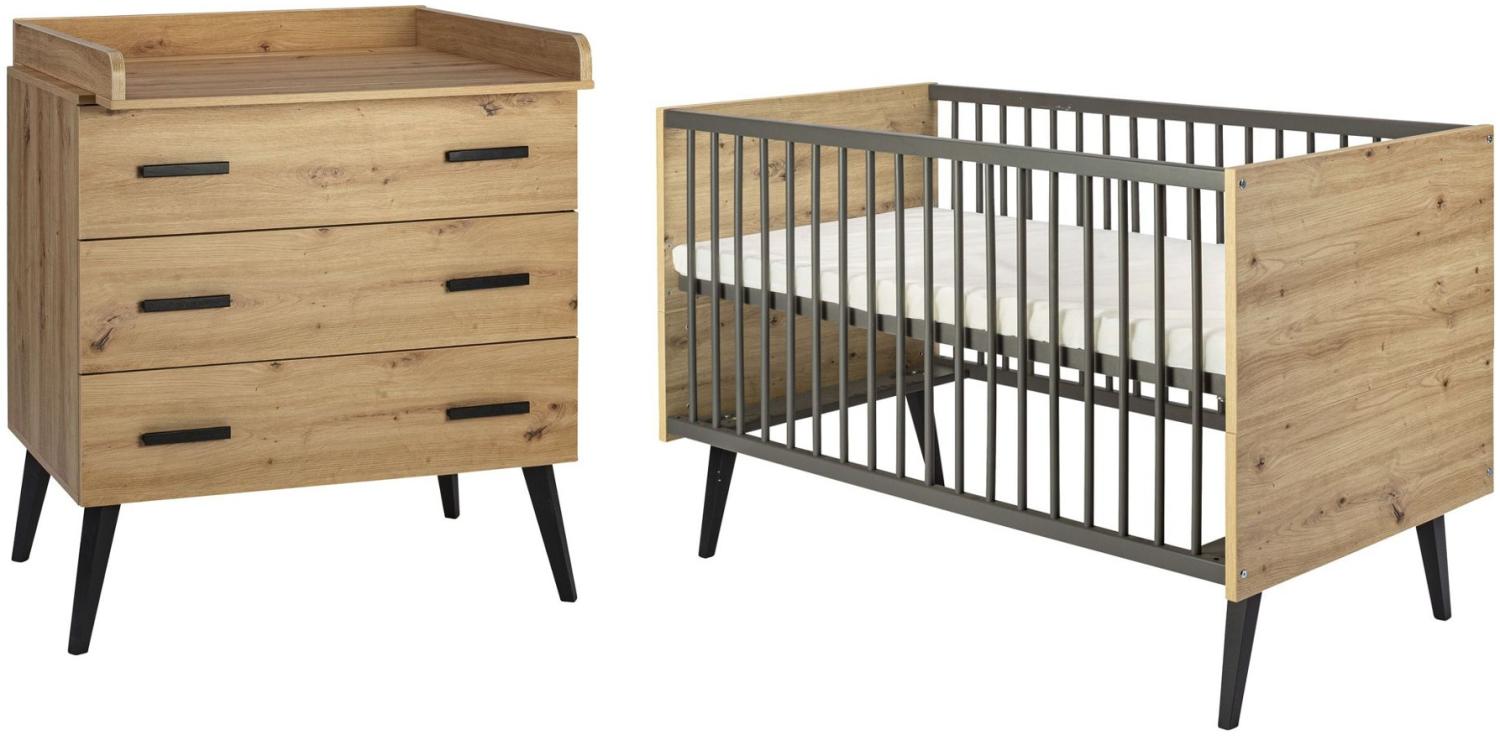 Schardt Kinderzimmer Set Morris Oak 3-teilig Kinderbett Wickelkommode Ansatz Bild 1